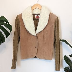 Miller Outerwear | 70s | 80s | Western Suede + Sherpa + Knit Sweater Jacket